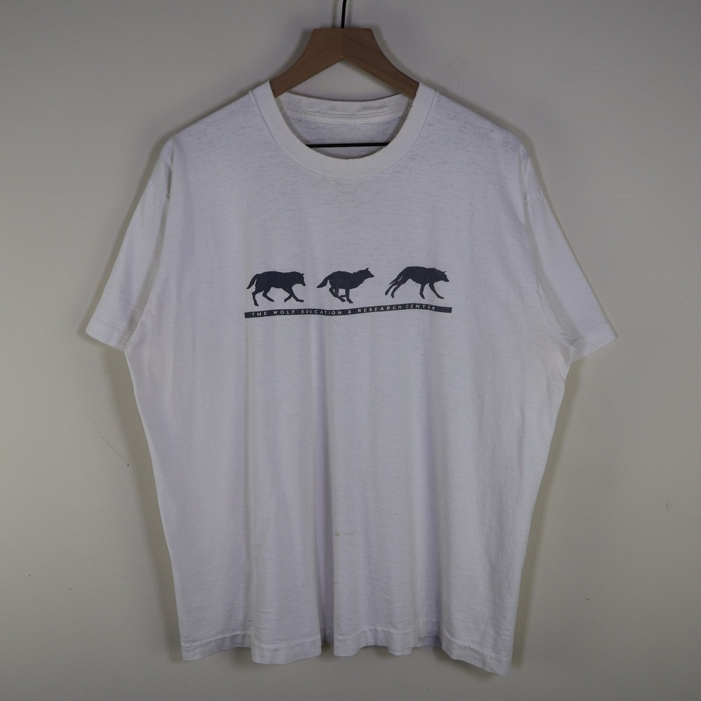 Vintage Wolf Education & Research Center T-Shirt White Mens‎ XL Distressed